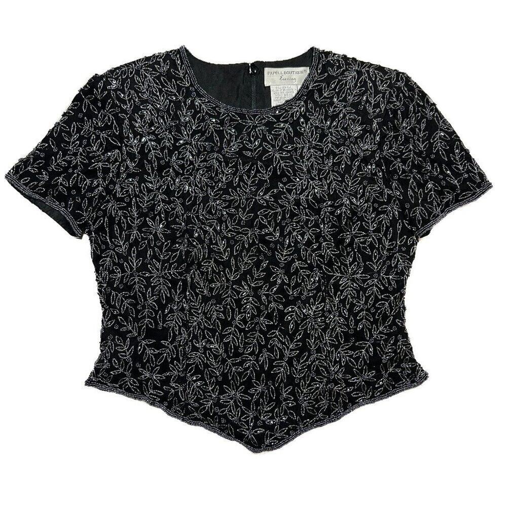 Adrianna Papell Boutique Evening Beaded Silk Blouse Floral Women's Medium Formal